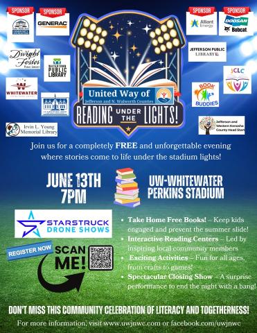 Registration Required: Reading Under The Lights (In Partnership with United Way of Jefferson & North Walworth Counties)