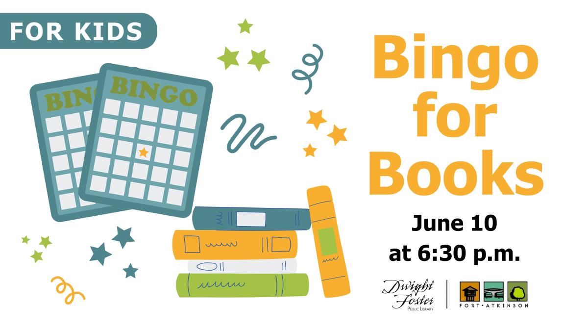 Bingo for books june 10 at 6:30 pm